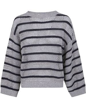 Brunello Cucinelli Maglione A Righe - Grigio