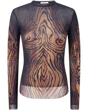 Jean Paul Gaultier Mesh Long Sleeves Top Printed Wood - Blue