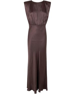Semicouture Satin Long Dress - Brown