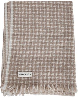 Oats & Rice Cross Pattern Twill Cashmere Scarf - Brown