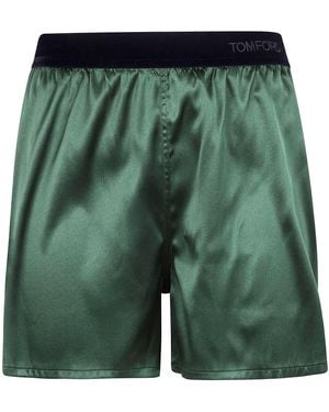 Tom Ford Stretch Silk Satin Pj Shorts - Green