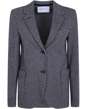 Harris Wharf London Jacket Stand Up Collar "Patterned Moleskin" - Blue