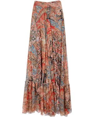 Etro Long Skirt With Ruffles - Brown