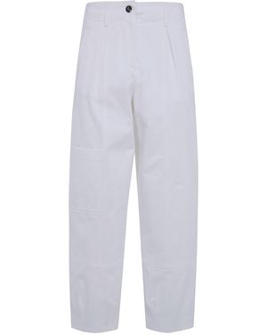 Max Mara "Bautta" Cotton Bull Barrel Leg Trousers - White