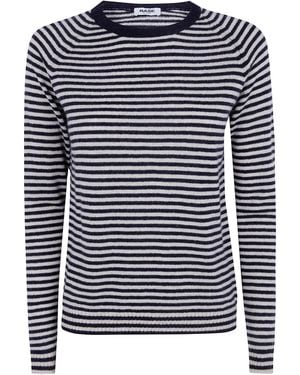 Base London Maglione Striato Collo Rotondo - Blu