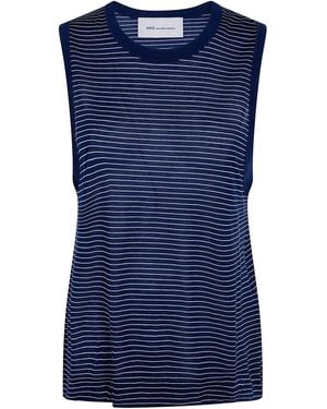 Ami Paris Classic Fit Striped Tank Top With "Ami De Coeu - Blue