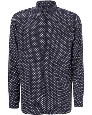 Tom Ford Crepe De Chine Polka Dot Classic Fit Shirt - Blue