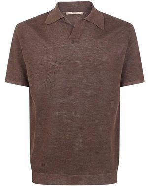 Nuur Short Sleeved Polo Neck Piquet Stitch T-Shirt - Brown