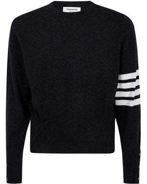 Thom Browne Classic Crewneck Short Pullover With 4 Bar Stripe In - Blue