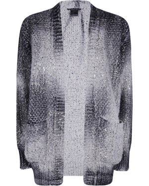 Avant Toi Maglione V Neck "Laminated Scratched Effect Moss Stitch" - Blu