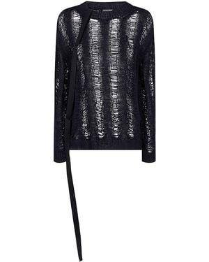Ann Demeulemeester Cilla Ladder Stitch Boat Neck Oversize - Nero