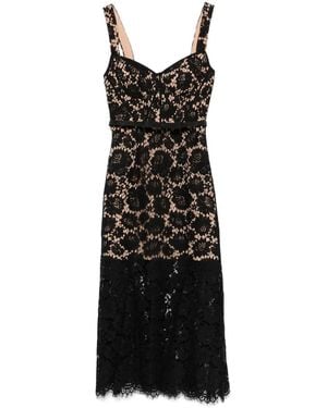Self-Portrait Fine Lace Midi Dress By - Black
