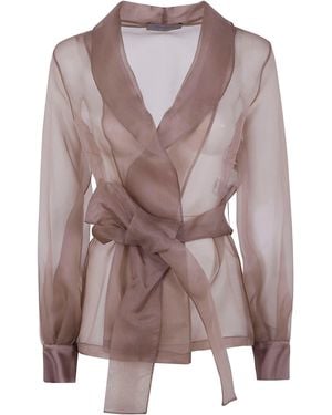 D.exterior D. Exterior Organza Silk Belted Jacket - Brown