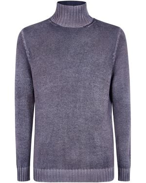 Avant Toi Jumper High Neck Pullover "Hand Painted Cashmere And Wool" - Blue
