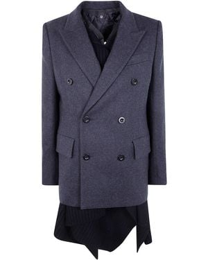 Sacai Wool Melton X Wool Knit Jacket - Blue