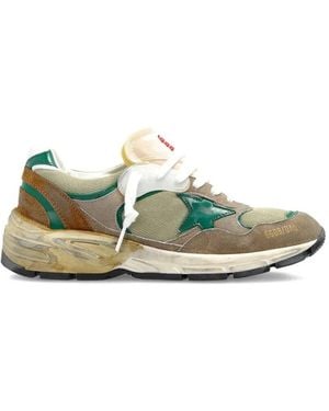 Golden Goose "Running Dad" New Nylon And Leather Upper Suede Toe And S - Green