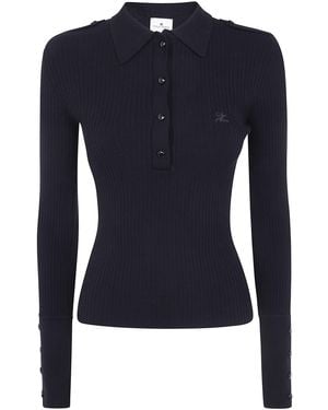 Courreges Maglione A Maniche Lunghe "Rib Knit Ls Polo Sweater" - Blue