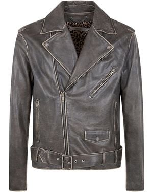 Golden Goose "Golden M's Chiodo" Jacket Distressed Bull Leather - Grey