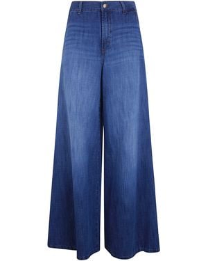 Lois "New Marlene" Straight Wide Leg Cotton & Linen Trousers - Blue