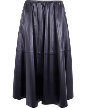 Alberta Ferretti Midi Leather Skirt - Blue