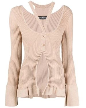 ANDREADAMO Ribbed-Knit Cardigan With Double Layers - Pink