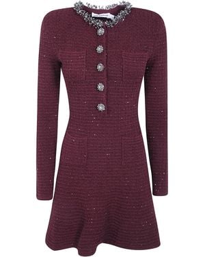 Self-Portrait Mini Dress Textured Knit "Burgundy Textured Knit Embelli - Purple