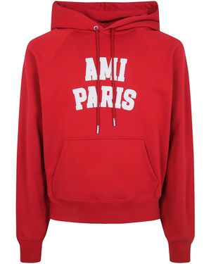 Ami Paris Hoodie With "Ami Paris" Felt Embroidery - Red