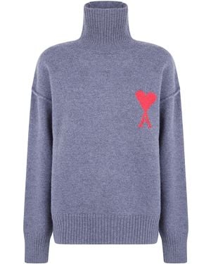 Ami Paris Maglione Collo Funnel "Quota Ami De Coeur" - Blu