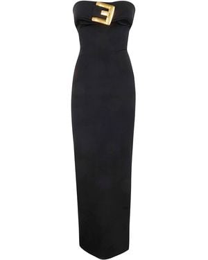 Balmain Belted Bustier Compact Jersey Long Dress - Black