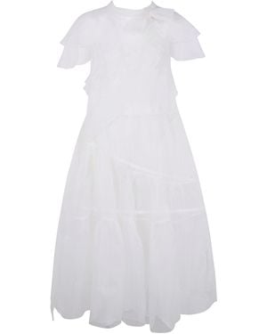 Simone Rocha "Sheer Bow Sash Split Hoop" Flounce Dress - White