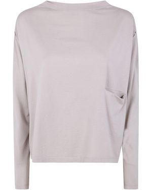 Ma'ry'ya Long Sleeves Boat Neck Pockets T-Shirt - White