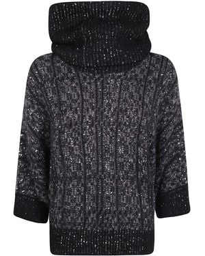 D.exterior D. Exterior Jumper Hooded "Galles" Soft Alpaca Turtle Neck - Black