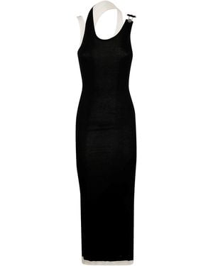 Jean Paul Gaultier Cotton Ribbed Twisted Double Layer Sleeveless Dress - Black