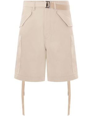 Sacai Belted Twill Cargo Shorts - Natural