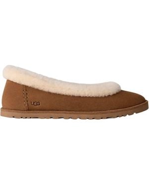 UGG Ballet Flats Fur Trim "Zora" - Brown