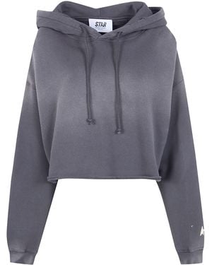 Golden Goose "Star W's" Oversize Cropped Hoodie Sunfaded Wash Star Gol - Blue
