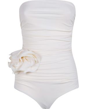 Magda Butrym Ruched Flower-Detail Swimsuit - White