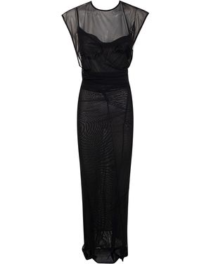 Jean Paul Gaultier Mesh Open Back Sleeveless Dress Velvet Flock - Black