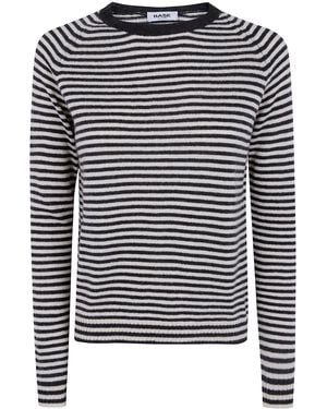 Base London Maglione Striato Collo Rotondo - Nero
