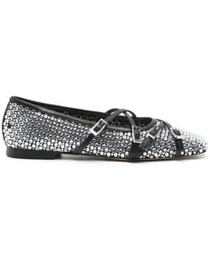 Mach & Mach Crystal Net Square Toe Ballerinas With Straps 10Mm By Mach - Grey