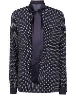 Tom Ford Printed Small Polka Dot Silk Crepe De Chine Lavalliere Tunic - Blue
