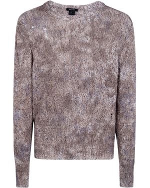 Avant Toi "Zola" Camouflage Effect Malfile' Cotton Round Neck With Des - Brown
