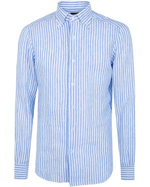 Barba Napoli Classic Linen Large Stripes Shirt - Blue