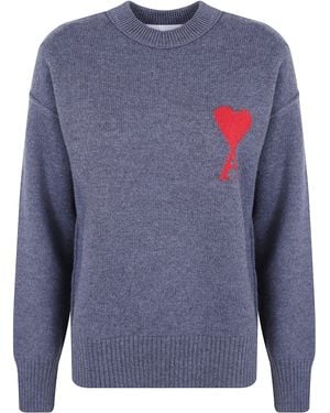 Ami Paris Felpa Con Collo Giro "Quota Ami De Coeur" - Blu