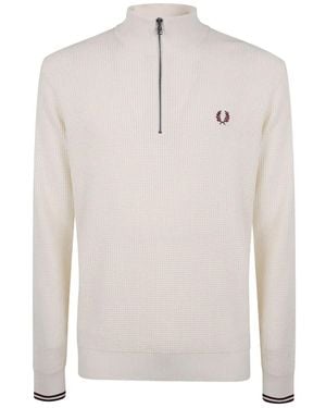 Fred Perry Waffle Stitch Half Zip Jumper - White