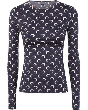 Marine Serre Long-Sleeve Printed Top "Moon" - Blue