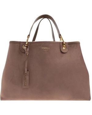 Emporio Armani Xl Shopping With Chain Suede - Brown