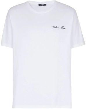 Balmain 'Signature' Embroidered T Shirt Regular Fit - White