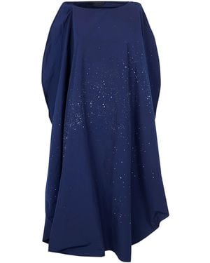 Maria Calderara Cotton Polyester Hand Punched Hand Painted Volume Dres - Blue