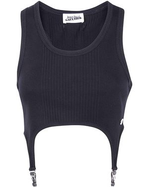 Jean Paul Gaultier Cotton Ribbed Bra With Lingerie Garter - Blue